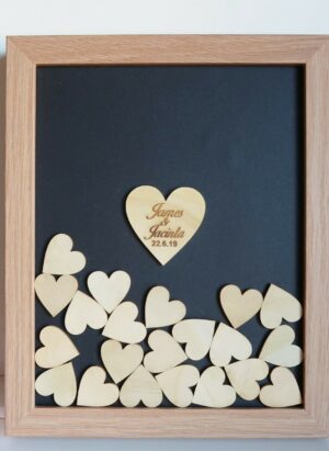 Black|White|Natural Wooden Drop-box Guest Book | 50 Hearts