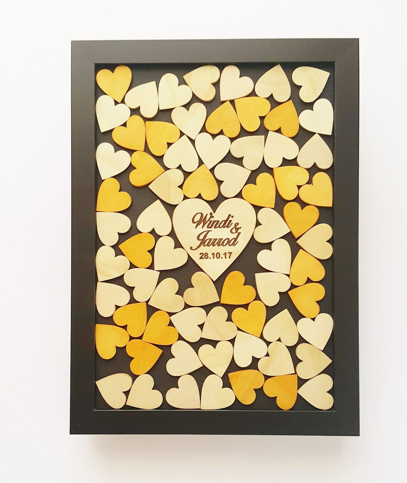 Black|White|Natural Wooden Drop-box Guest Book | 70 Hearts