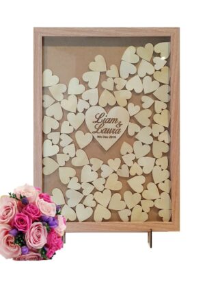 Natural Wooden Colour Drop-box Guest Book | 100 Hearts