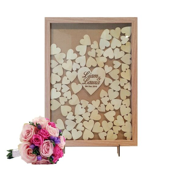 Natural Wooden Colour Drop-box Guest Book | 100 Hearts